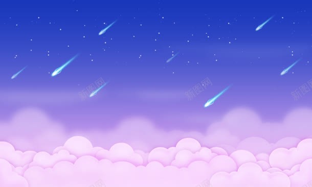 卡通云朵上的流星雨海报背景背景