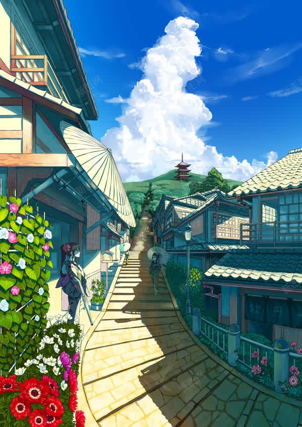 夏天的道路城镇动漫插画jpg设计背景_新图网 https://ixintu.com 动漫海报 城镇 夏天 插画 道路