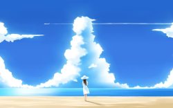 云层动漫沙滩上的女孩海报背景背景