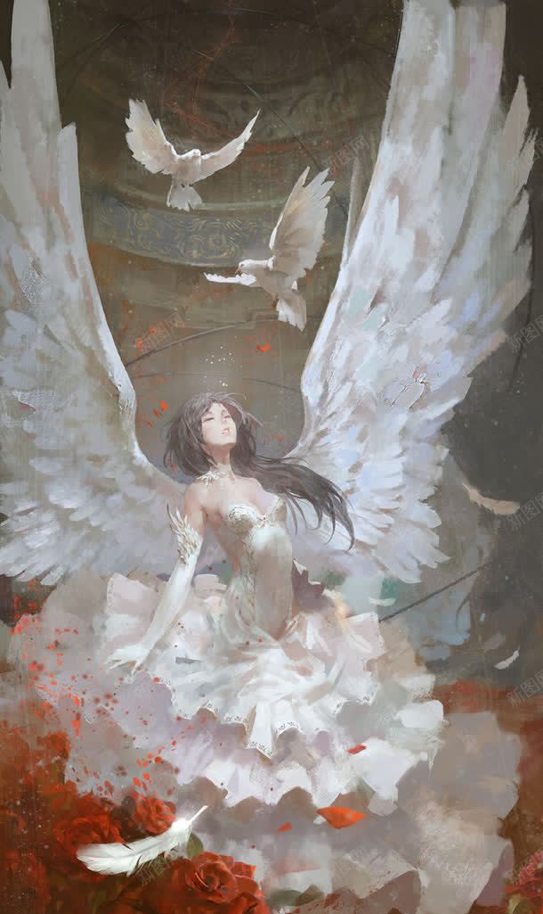彩绘风格挥着翅膀的女孩飞舞的白鸽jpg设计背景_新图网 https://ixintu.com 女孩 彩绘 白鸽 翅膀 风格 飞舞