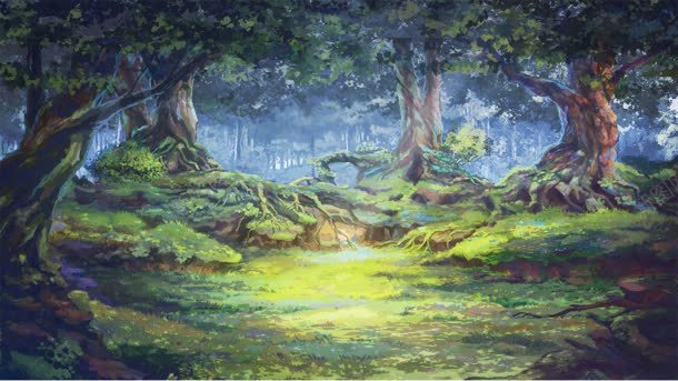 日系插画森林大树绿叶动漫背景