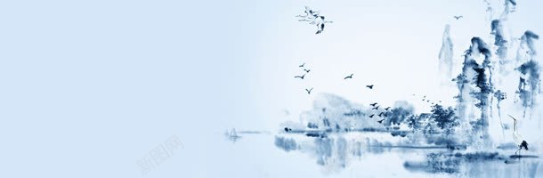 水墨画banner创意jpg设计背景_新图网 https://ixintu.com 天空 小清新 山峰 环保 色彩
