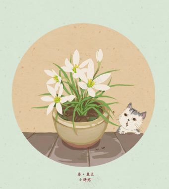 花朵和小猫卡通海报背景背景