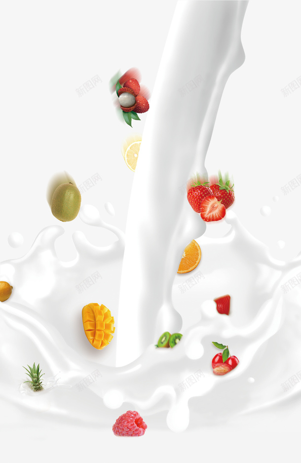 卡通水果酸奶png免抠素材_新图网 https://ixintu.com 免抠图 效果图 水果 牛奶 芒果 草莓 迷糊套 酸奶