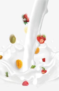 草莓和牛奶卡通水果酸奶高清图片