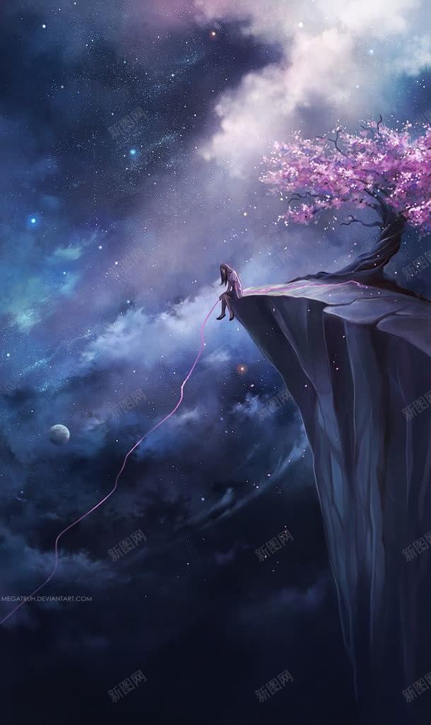 夜空星云粉色花树女孩动漫jpg设计背景_新图网 https://ixintu.com 夜空 女孩 星云 粉色 花树