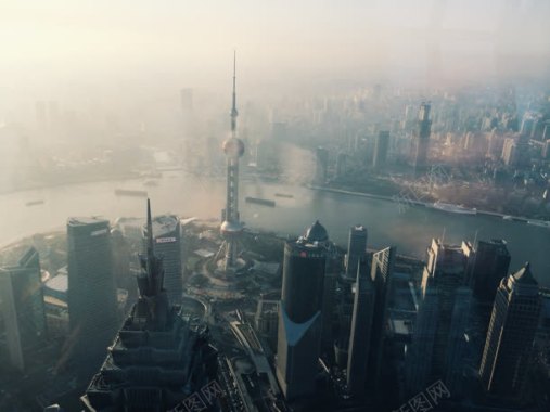 上海市雾霾鸟瞰图背景