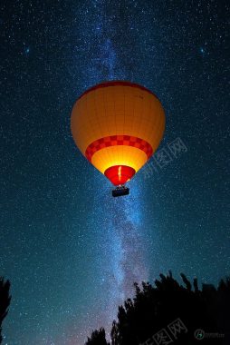 唯美星空夜空热气球背景