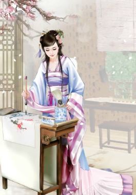 古风文雅清纯美女手绘插画背景