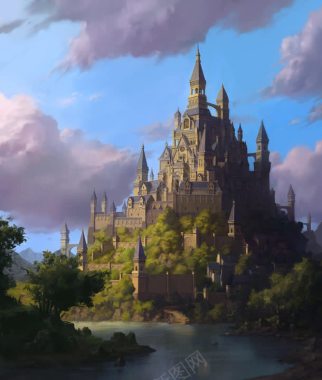 彩绘欧式城堡建筑合成背景