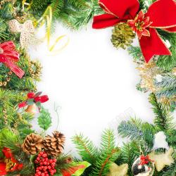 圣诞球铃铛蝴蝶结与圣诞树背景高清图片