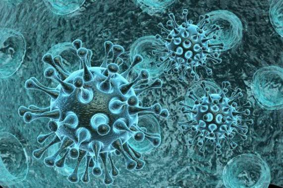 蓝色带刺病毒体细胞背景