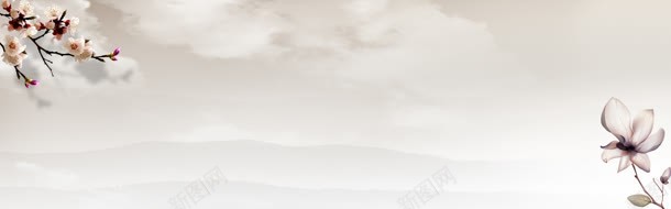 山水海报背景jpg设计背景_新图网 https://ixintu.com 传统文化 古典 唯美 山水 梅花