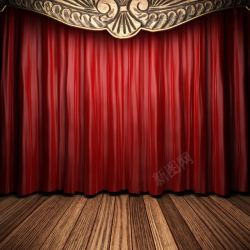 舞台地板舞台上的红色幕布高清图片