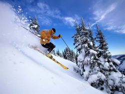 滑雪男人山坡上滑雪的男人海报背景高清图片