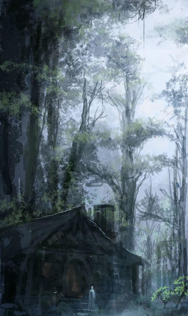 绿色迷雾树林房屋jpg设计背景_新图网 https://ixintu.com 房屋 树林 绿色 迷雾