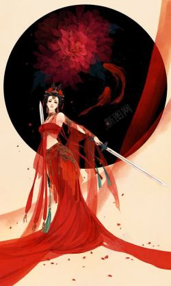 红发红衣性感美女中国风红衣性感美女高清图片