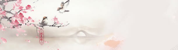 水墨画梅花banner背景jpg设计背景_新图网 https://ixintu.com 中国风 小鸟 山水 水墨画