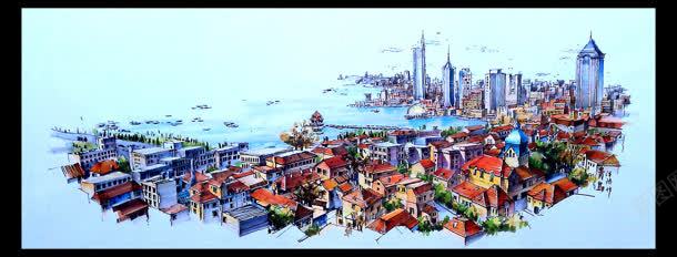 中国风全景城市画卷背景
