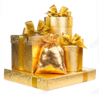红包盒子金色礼物盒和礼品袋背景