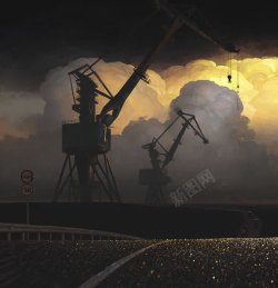 大公路挖掘机公路夕阳大屏高清图片
