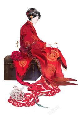 穿红衣的女子结婚喜庆节日待嫁的穿红衣的女子高清图片
