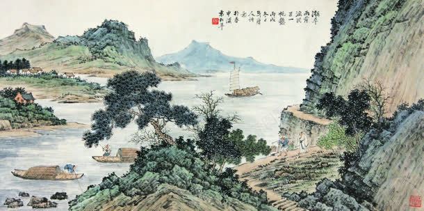 中国风中国画山下河流jpg设计背景_新图网 https://ixintu.com 中国画 国风 山下 河流