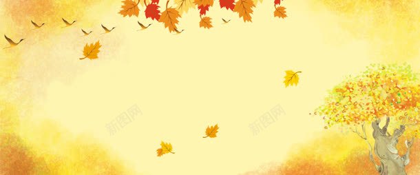 秋天黄色枫叶海报背景