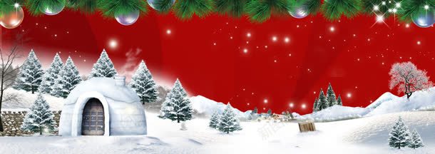 圣诞节背景jpg设计背景_新图网 https://ixintu.com 城堡 松柏 松树 红色 节日海报 雪地