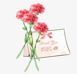 感恩卡装饰元素母亲节手绘康乃馨和贺卡高清图片