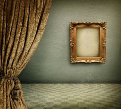 古典窗帘欧式相框与窗帘高清图片
