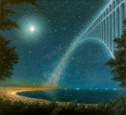 唯美幻想星空下的架桥背景