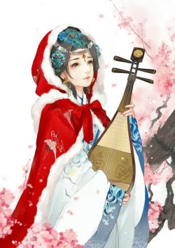 红衣少女素材古风红衣披风少女插画高清图片