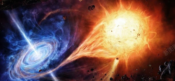 科幻宇宙碰撞jpg设计背景_新图网 https://ixintu.com 多彩星河 太阳粒子 星河 火焰 陨石