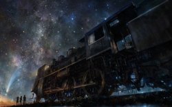 火车场景唯美场景火车头星空高清图片