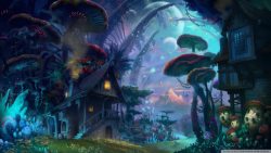 魔幻蘑菇森林小屋背景