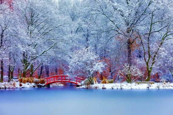 冬季湖面桥海报背景雪景背景