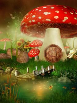 森林中的大蘑菇图片卡通蘑菇插画高清图片