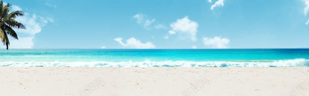 蓝色海滩背景jpg设计背景_新图网 https://ixintu.com 椰子树 海滩 蓝天白云