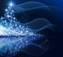 蓝色圣诞树彩条蓝色梦幻线条背景高清图片