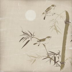 中国画底纹墨竹与麻雀背景高清图片