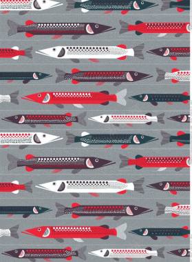 灰底红色沙丁鱼卡通海报背景背景
