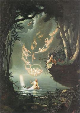 油画彩绘风格神话故事森林背景