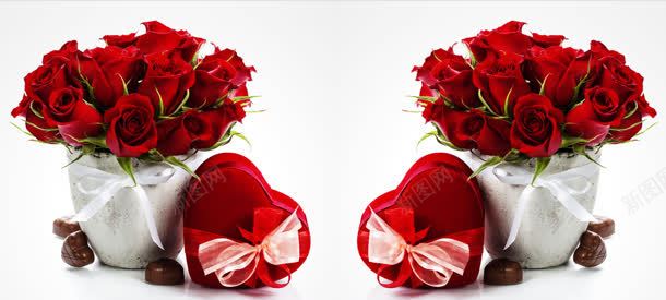 情人节心形红色玫瑰唯美玫瑰花巧克力海报背景背景