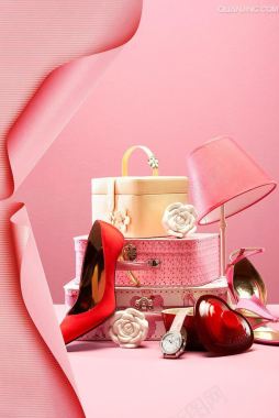 粉色公主饰品包高跟鞋海报背景背景