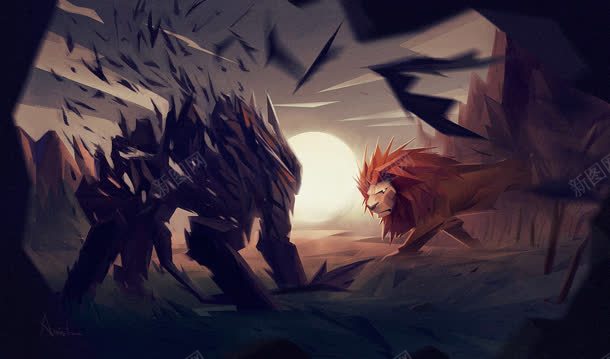 狮子战斗威力手绘jpg设计背景_新图网 https://ixintu.com 威力 战斗 狮子