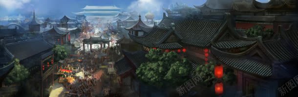 暮光屋檐灯笼古城jpg设计背景_新图网 https://ixintu.com 古城 屋檐 灯笼