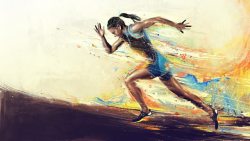 油画海报素材奔跑的女运动员油画海报背景高清图片