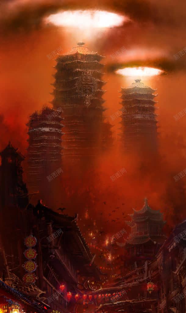 玄幻红色天空魔塔海报背景jpg设计背景_新图网 https://ixintu.com 天空 海报 红色 背景