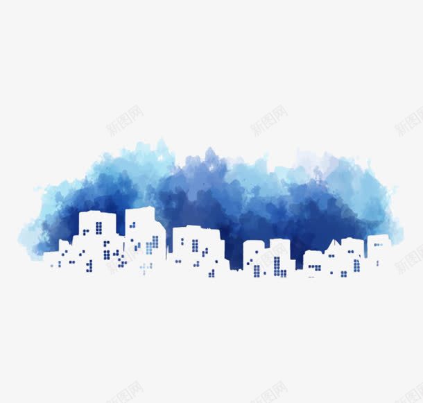 创意抽象蓝色城市png免抠素材_新图网 https://ixintu.com 创意 城市 抽象 水墨 水彩 蓝色